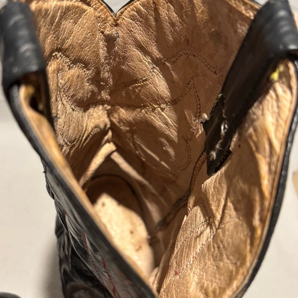 Vintage Black Leather Mens Western Cowboy Boots Genuine Leather Pointed Toe - Picture 10 of 13